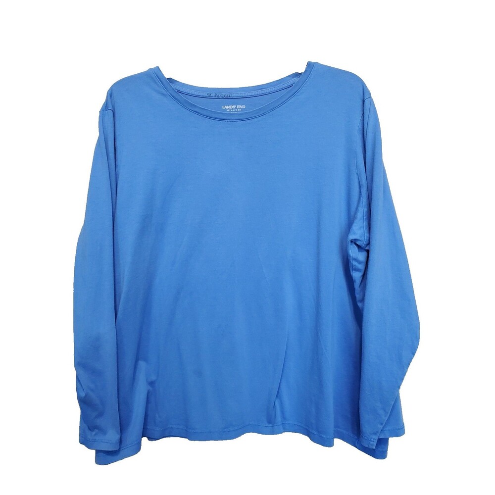Lands' End Women's Relaxed Fit Cotton Blue Long Slv Crew Neck T-Shirt Size 1XP